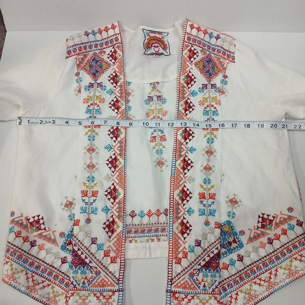 Johnny Was Velsia Embroidered Linen Bolero XS White Boho Jacket - Picture 4 of 6